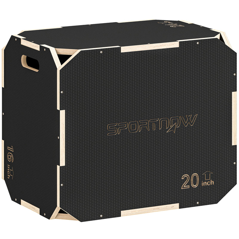 Wooden Plyo Jump Box Non Slip Surface For Home Fitness And Cardio Workouts Natural AOSOM