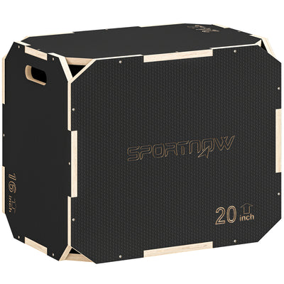 Wooden Plyo Jump Box Non Slip Surface For Home Fitness And Cardio Workouts Natural AOSOM