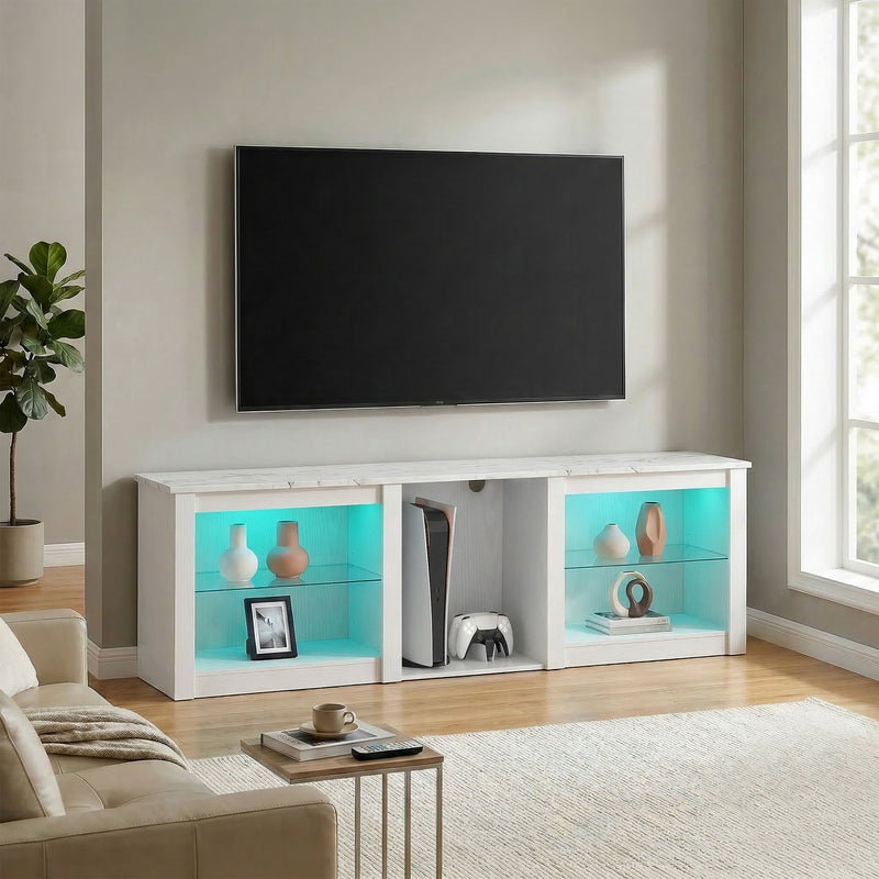 TV Unit with LED Lights and Flexible Storage for Organised Living Room Media White AOSOM