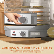 5 Tier Food Dehydrator with Adjustable Temperature for Drying Fruit and Jerky Grey