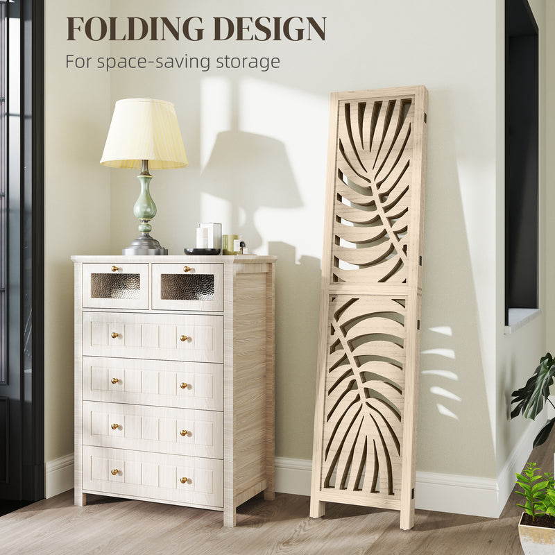 Folding Room Divider with Detachable Panels for Instant Privacy Natural Wood Finish