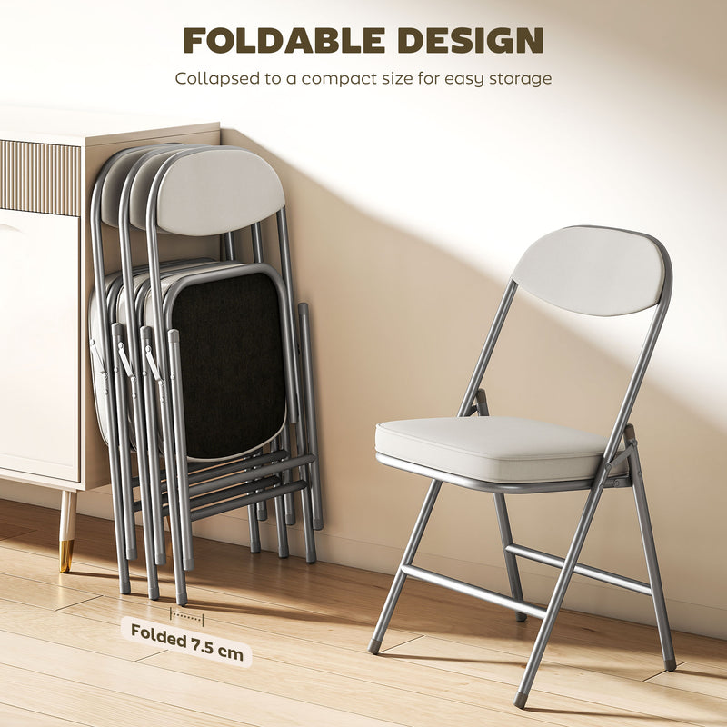 Folding Dining Chairs Set of 4 with Padded Seat for Extra Guest Seating Cream Grey Homcom