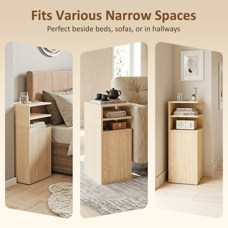 Slim Bedside Tables Set of 2 with Storage for Small Bedrooms
