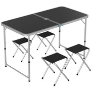 4 Seater Folding Aluminium Picnic Table and Bench Set For Camping and Outdoor Use Silver AOSOM