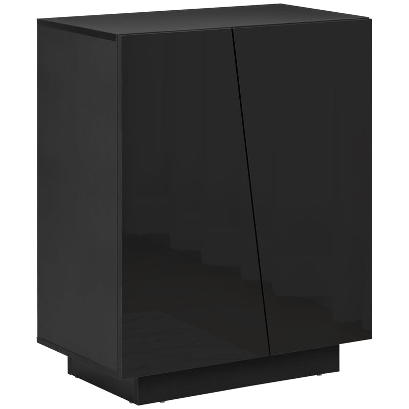 Freestanding Black High Gloss Storage Cabinet With Adjustable Shelves For Home Use