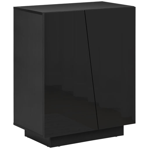 Freestanding Black High Gloss Storage Cabinet With Adjustable Shelves For Home Use