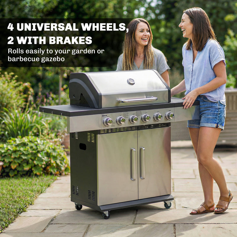 6 Burner Gas BBQ Grill for Large Family Meals and Garden Parties Silver