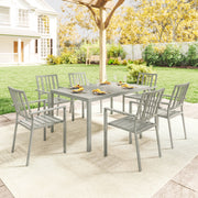 6 Seater Garden Table and Chairs With Large Rectangular Table and Stackable Chairs Light Grey Outsunny