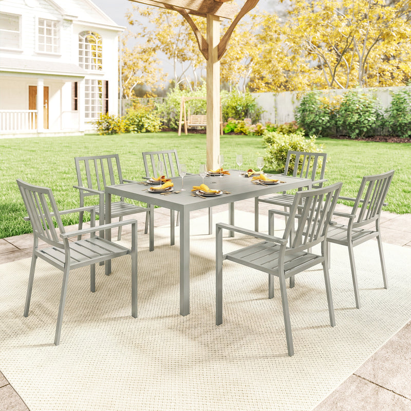 6 Seater Garden Table and Chairs With Large Rectangular Table and Stackable Chairs Light Grey Outsunny