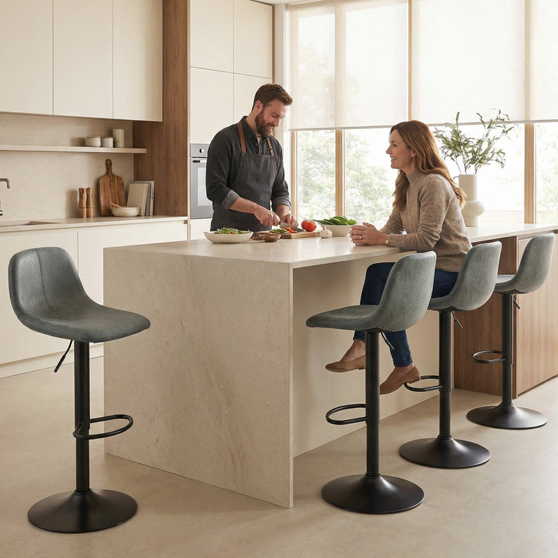 Adjustable Bar Stools Set of 2 for Kitchen Island with Water Resistant Seats Green AOSOM