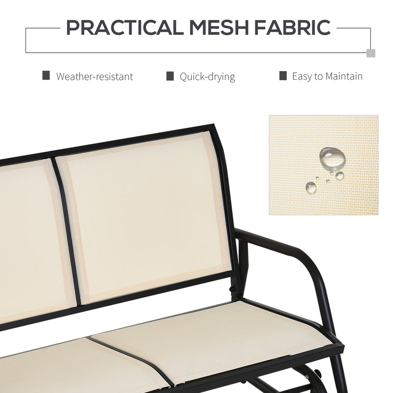 Cream 2 Seater Garden Glider Bench With Steel Frame For Patio Porch Or Outdoor Use