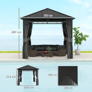 3m x 3m Hardtop Gazebo with Steel Roof and Curtains Waterproof Pavilion by Outsunny