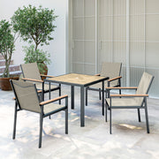 Garden Dining Set for 4 with Comfortable Chairs and Easy Clean Tabletop Teak Outsunny