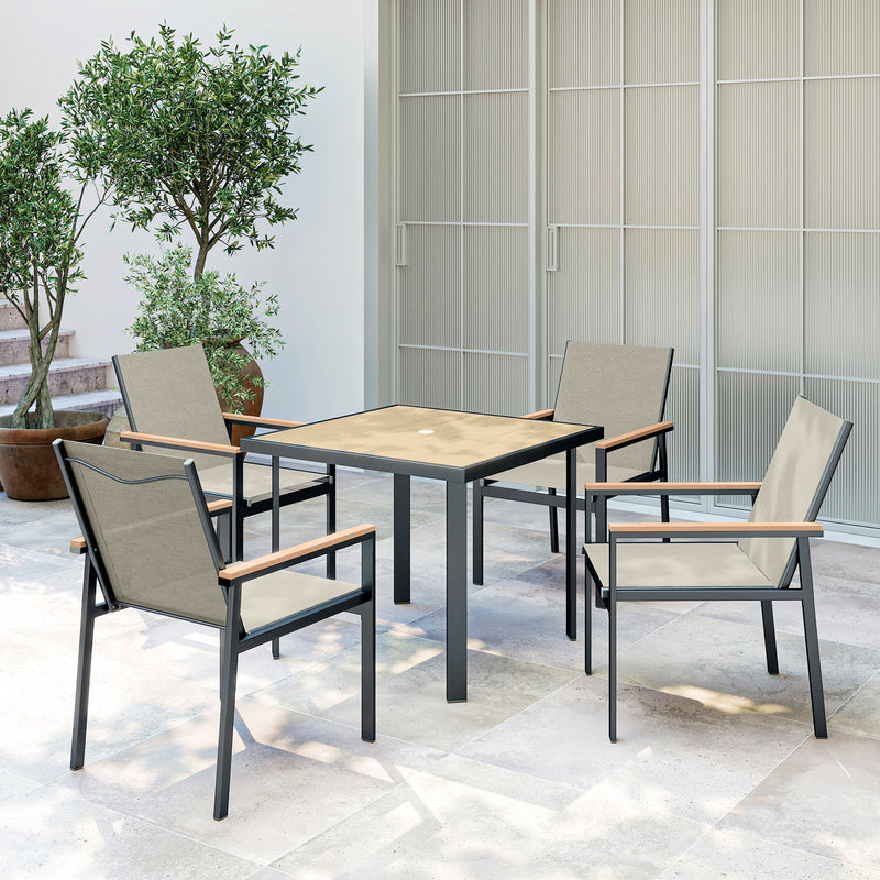Garden Dining Set for 4 with Comfortable Chairs and Easy Clean Tabletop Teak Outsunny