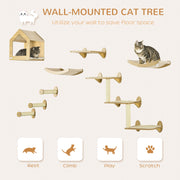 8 Piece Wall Mounted Cat Shelves Set with House Perches and Scratching Posts Grey