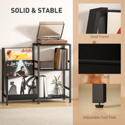 Black 3 Tier Record Player Stand With Storage Shelf For Living Room Or Bedroom Use