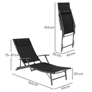 Set of 2 Black Folding Sun Loungers with Adjustable Recline and Pillows for Garden and Patio by Outsunny
