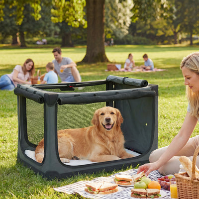 Foldable Dog Crate for Travel and Home with Mesh Panels and Washable Pad Army Green AOSOM