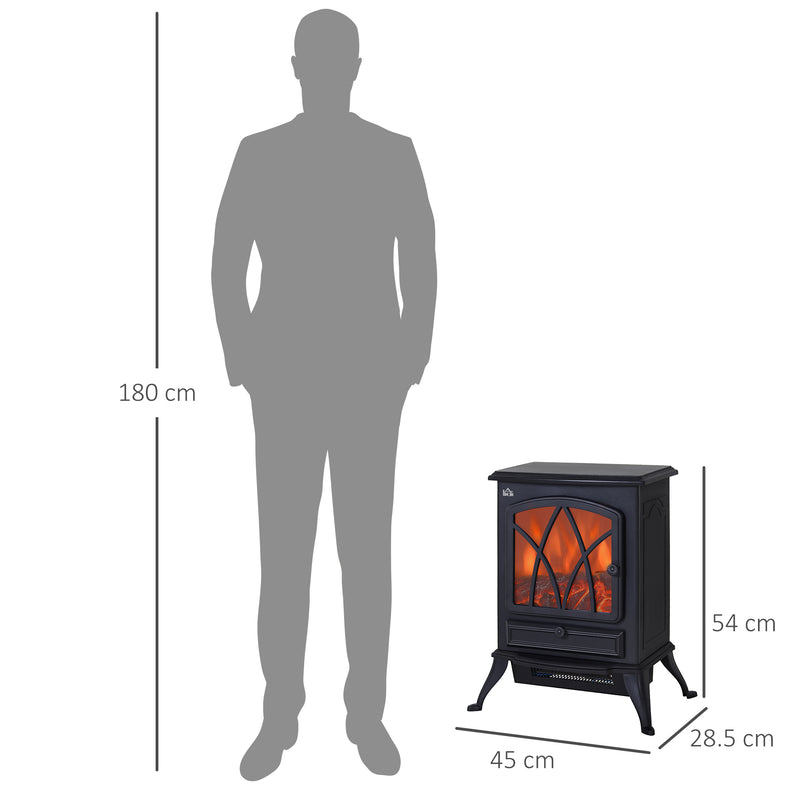 Electric Fireplace Heater for Quick Room Warmth with Adjustable Heat and Flame Effect Black