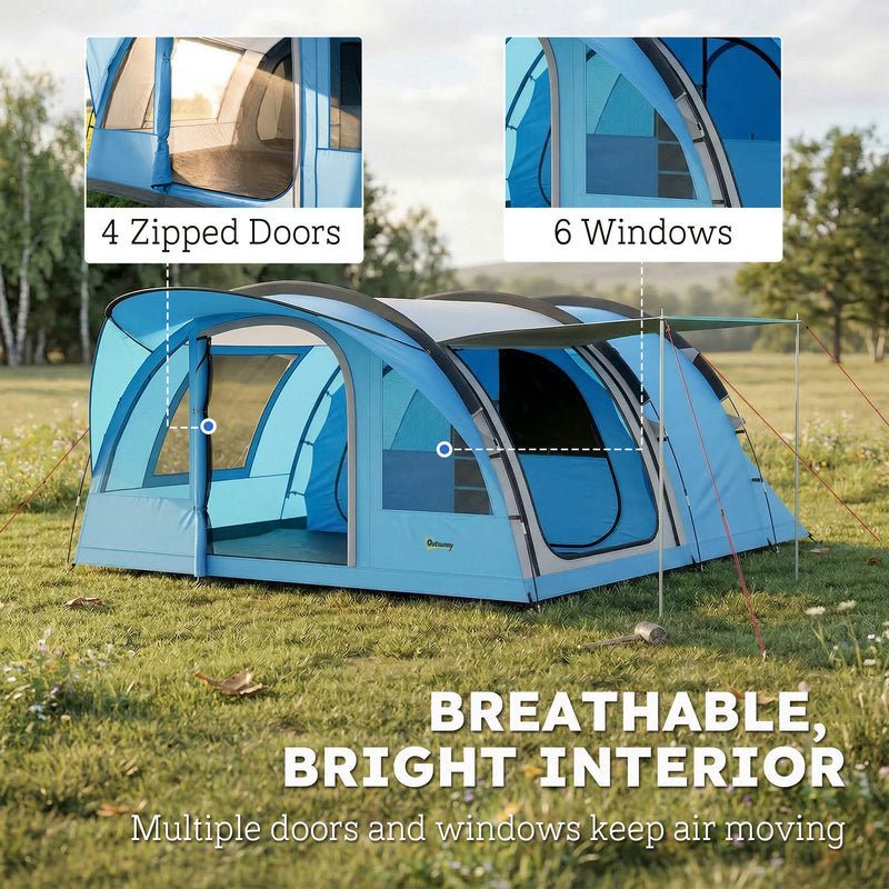 Family Waterproof Camping Tent with Removable Divider and Spacious Living Area Sky Blue Grey