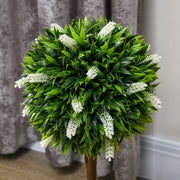 Set of 2 Artificial Topiary Ball Trees with Flowers for Home or Garden Display White