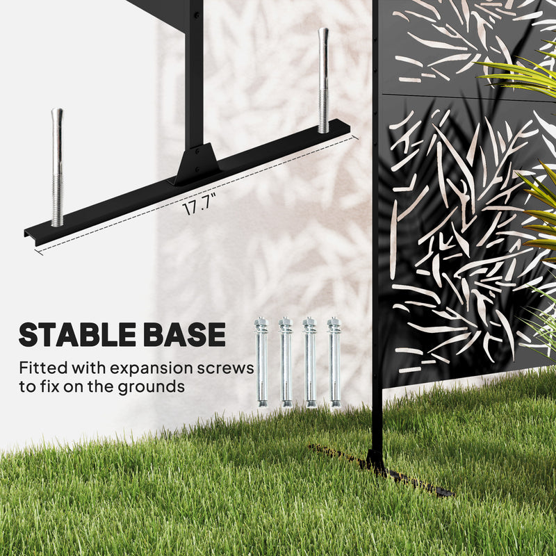 Black Metal Garden Privacy Screen Freestanding 6.5FT Bamboo Design by Outsunny