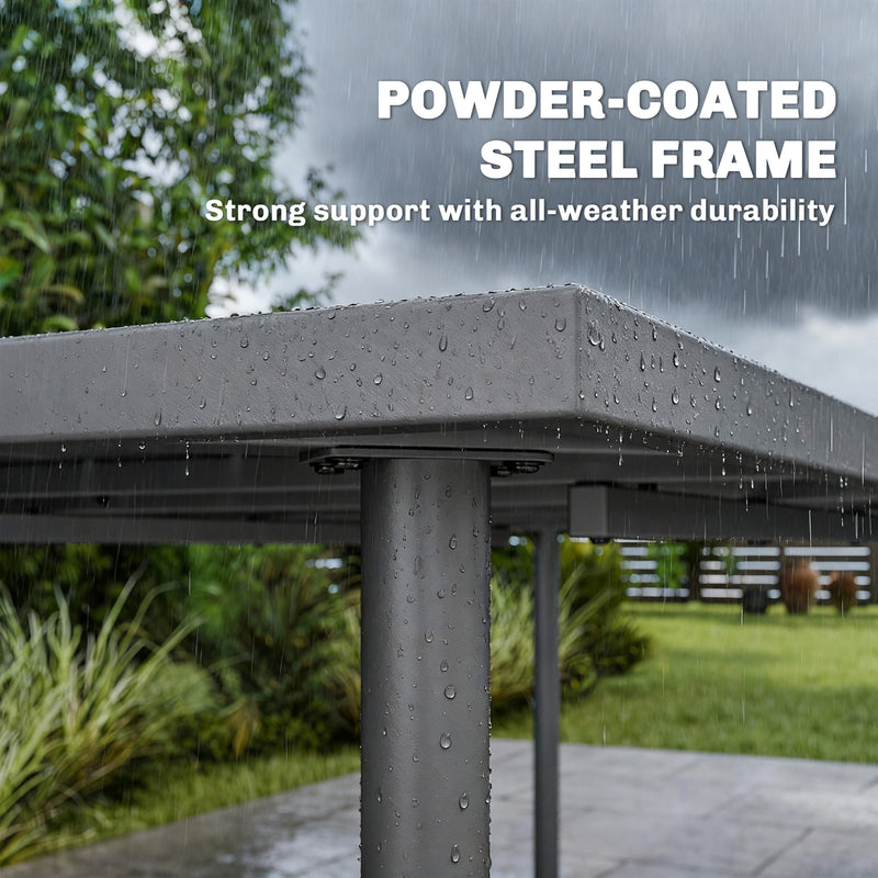 Garden Dining Table for 6 with Weatherproof Metal Frame and Easy Clean Slatted Top Dark Grey