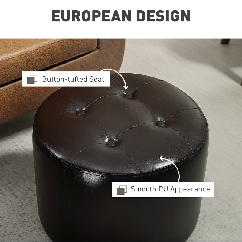 Round Swivel Footstool with Thick Padding and Steel Base Brown Faux Leather by HOMCOM