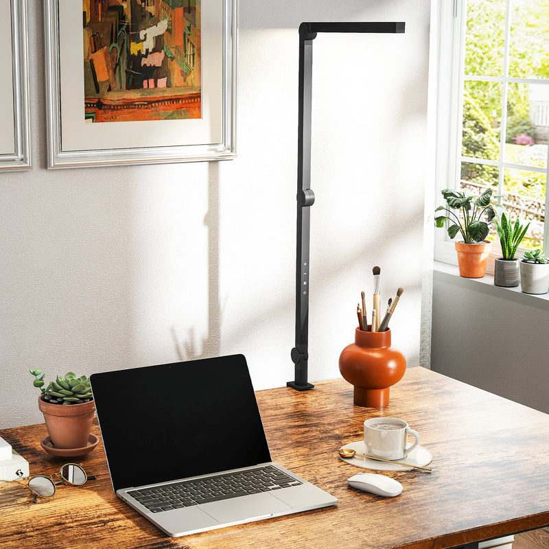 LED Desk Lamp with Clamp and Swing Arm for Office or Study Adjustable Brightness Black AOSOM