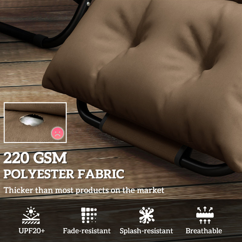 Set of 2 Khaki Sun Lounger Cushions 190x56x10cm UPF20+ Thick Sunbed Pads with Ties by Outsunny