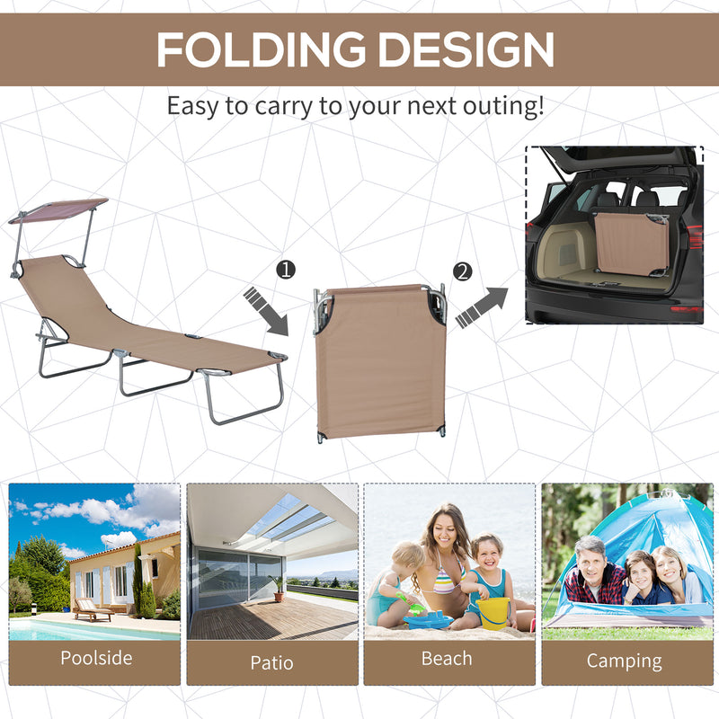 Brown Sun Lounger with Adjustable Face Canopy for Garden and Patio by Outsunny