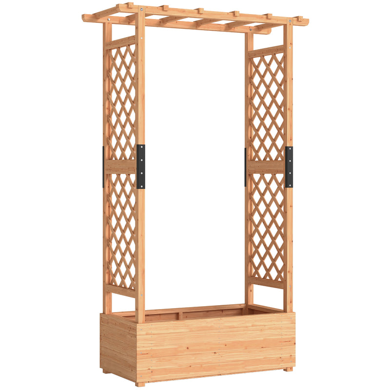 Wooden Raised Planter Bed With Trellis For Climbing Plants And Herbs Garden Use Brown Outsunny