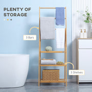 Freestanding Bamboo Towel Rack with Shelves Foldable Space Saver for Bathroom, Natural