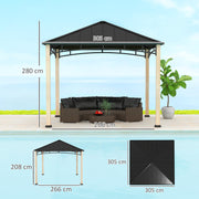 Black 3 x 3 m Metal Roof Gazebo with Wood Effect Finish by Outsunny