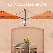Orange 3 Metre Wall Mounted Garden Parasol with Easy Crank Handle for Shade by Outsunny