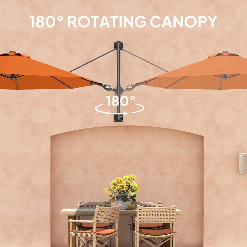 Orange 3 Metre Wall Mounted Garden Parasol with Easy Crank Handle for Shade by Outsunny