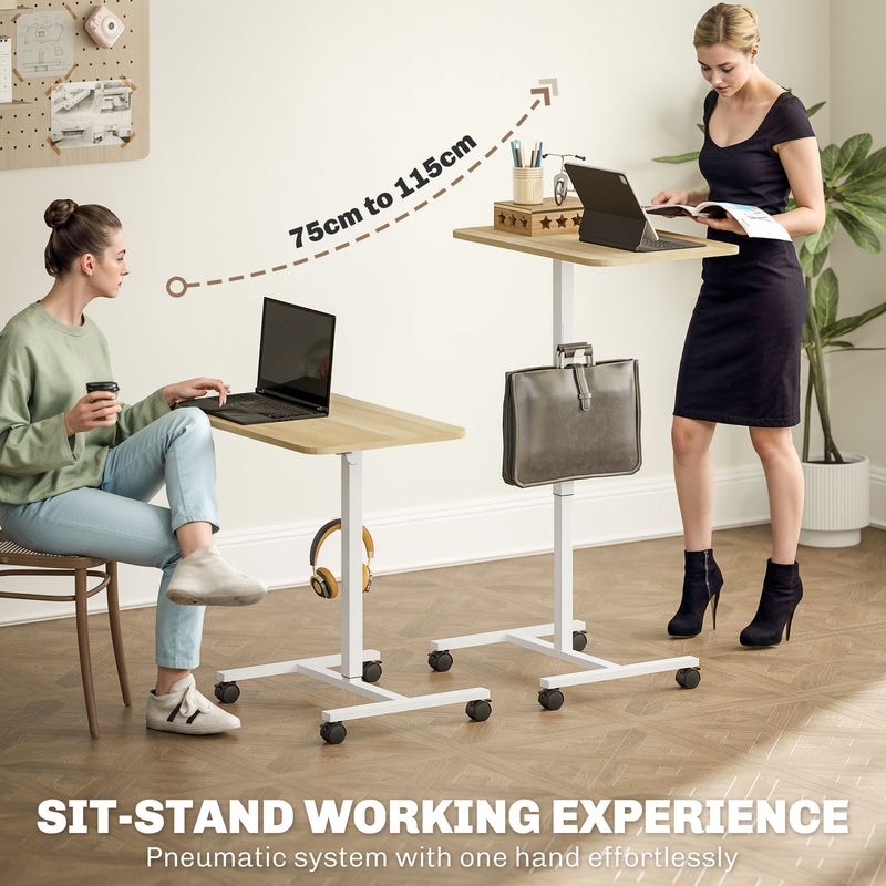 White Wood Effect Adjustable Sit to Stand Desk 75-115cm by HOMCOM