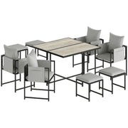 Garden Dining Set 8 Seater Space Saving Cube with Cushions and Storage, Black/Grey Outsunny