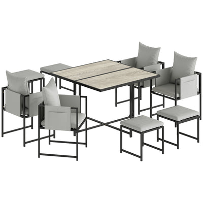 Garden Dining Set 8 Seater Space Saving Cube with Cushions and Storage, Black/Grey Outsunny