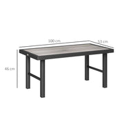 Grey Metal Rectangular Garden Coffee Table with Woodgrain SPC Tabletop for Outdoor Use by Outsunny