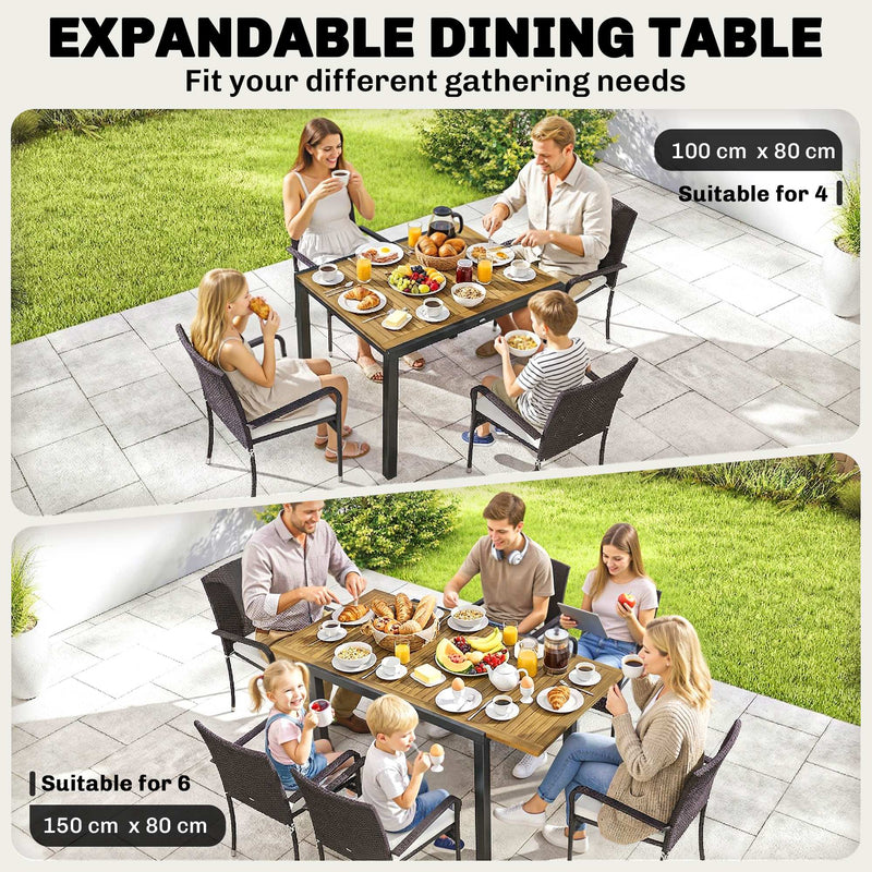 7 Piece Garden Dining Set with Extendable Table and Stackable Chairs for Flexible Outdoor Seating