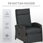 Grey Outdoor Reclining Garden Chair with Footrest Cushion and Side Tray for Relaxing