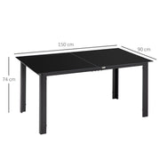 Black 6 Seater Aluminium Rectangular Garden Table with Tempered Glass Top for Patio Dining