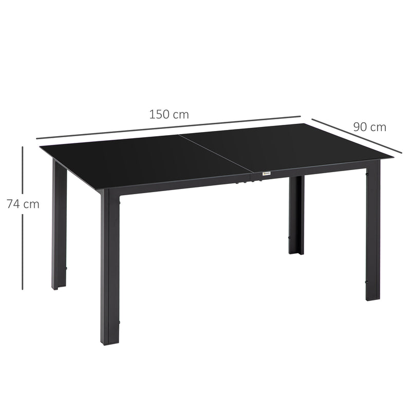 Black 6 Seater Aluminium Rectangular Garden Table with Tempered Glass Top for Patio Dining