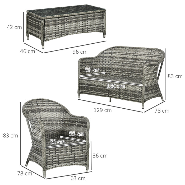 Four Piece Rattan Garden Sofa Set with Glass Top Table and Cushions Orange by Outsunny