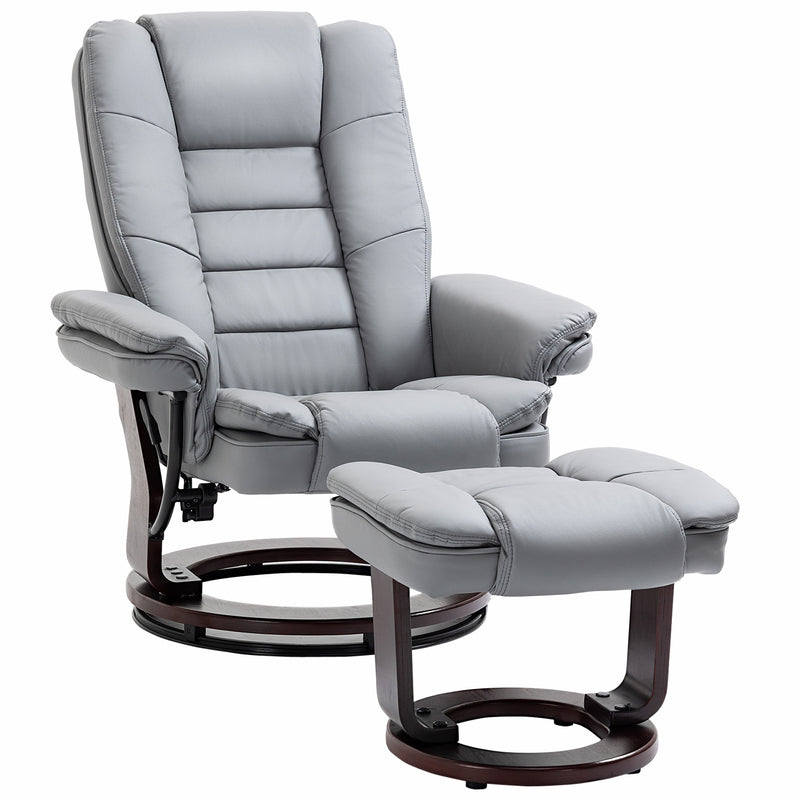 Reclining Swivel Armchair with Footstool and Wooden Base for Living Room Comfort Grey