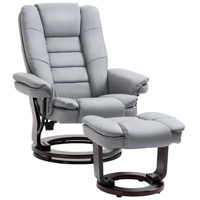 Reclining Swivel Armchair with Footstool and Wooden Base for Living Room Comfort Grey