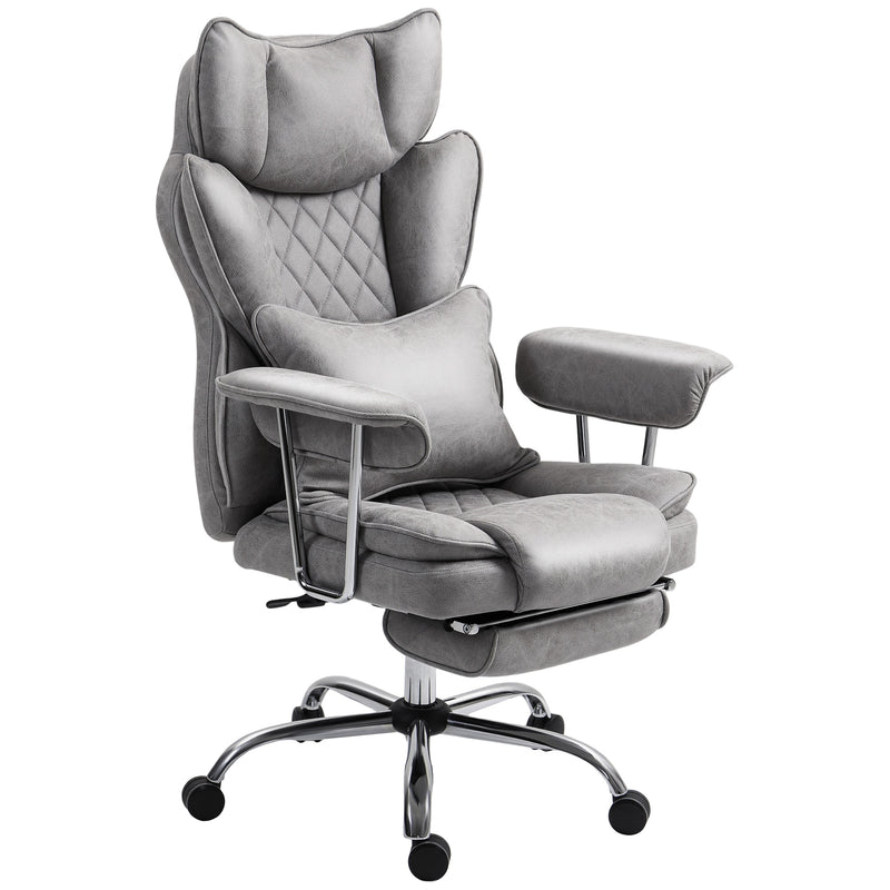 Grey Reclining Office Chair With Lumbar Support Pillow For Comfortable Home Working