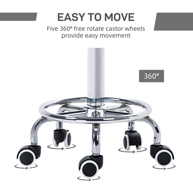 Height Adjustable Rolling Stool with PU Leather Seat and Wheels for Salon or Spa Use Grey