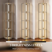 Tall Floor Lamp With Storage Shelves And Adjustable Brightness For Living Room, Oak